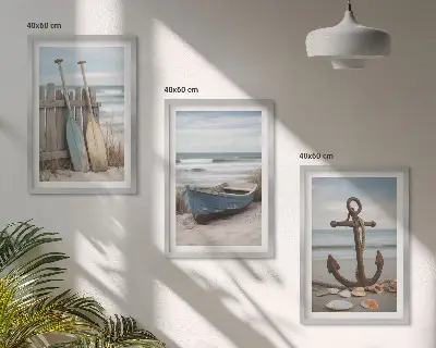 Cadre photo mural avec motif de plage, ancre de bateau et sable