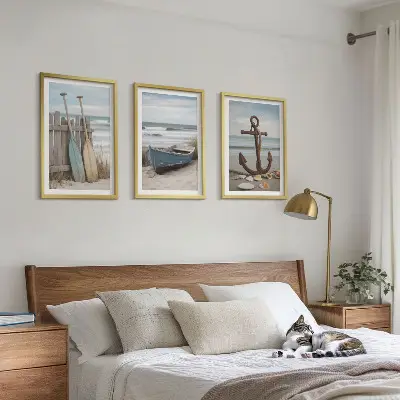 Cadre photo mural avec motif de plage, ancre de bateau et sable