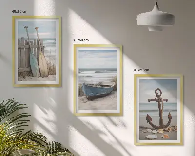 Cadre photo mural avec motif de plage, ancre de bateau et sable