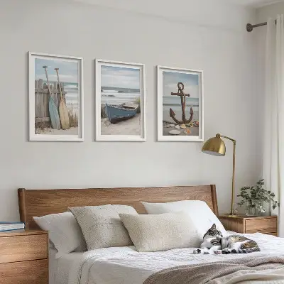 Cadre photo mural avec motif de plage, ancre de bateau et sable