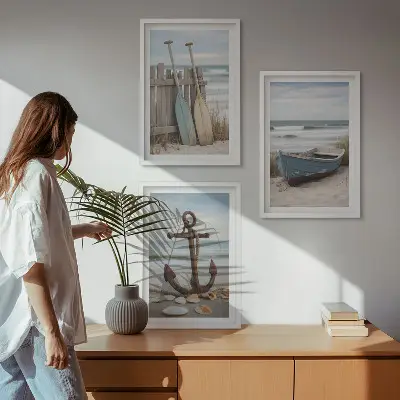 Cadre photo mural avec motif de plage, ancre de bateau et sable