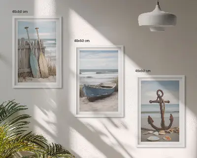Cadre photo mural avec motif de plage, ancre de bateau et sable