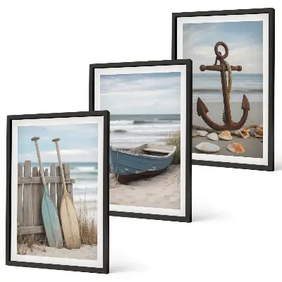 Cadre photo mural avec motif de plage, ancre de bateau et sable