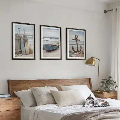 Cadre photo mural avec motif de plage, ancre de bateau et sable