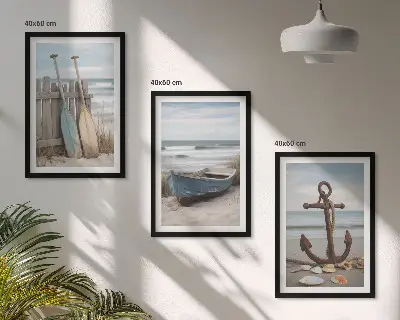 Cadre photo mural avec motif de plage, ancre de bateau et sable