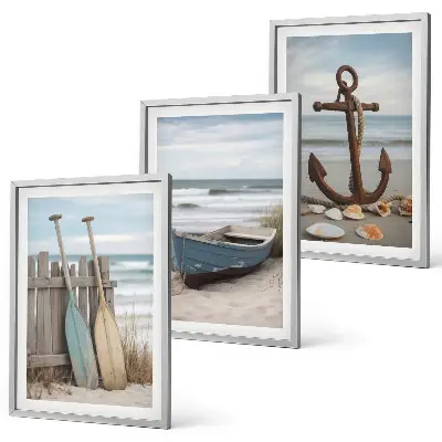 Cadre photo mural avec motif de plage, ancre de bateau et sable