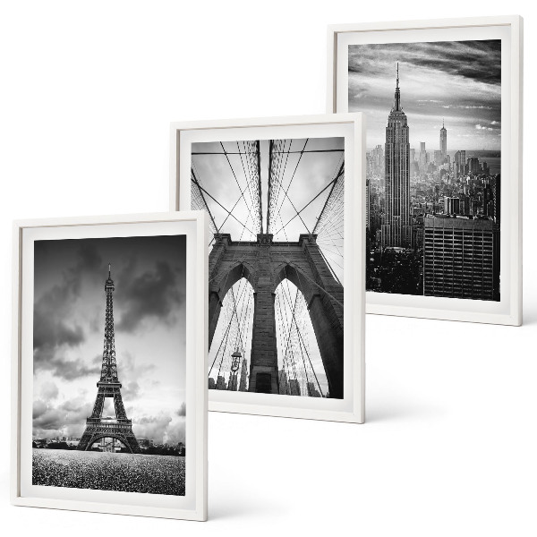 Lot de 3 tableaux pour salon Tours de pont monochromes