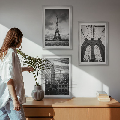 Lot de 3 tableaux pour salon Tours de pont monochromes