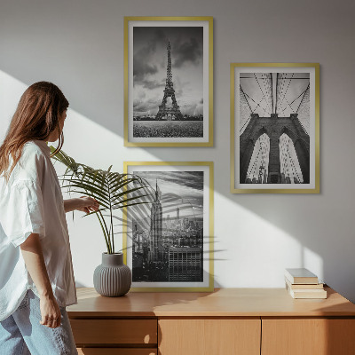 Lot de 3 tableaux pour salon Tours de pont monochromes