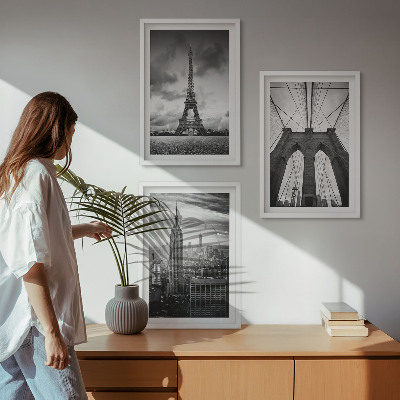 Lot de 3 tableaux pour salon Tours de pont monochromes