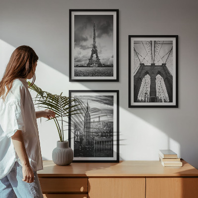 Lot de 3 tableaux pour salon Tours de pont monochromes