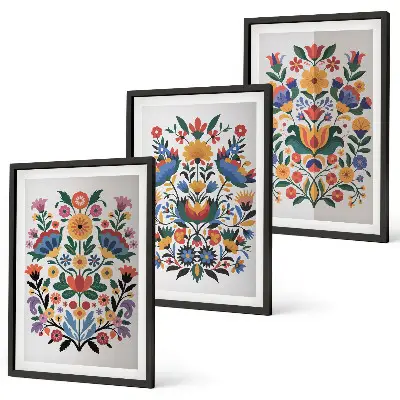 Cadre photo mural avec motifs floraux aux couleurs intenses
