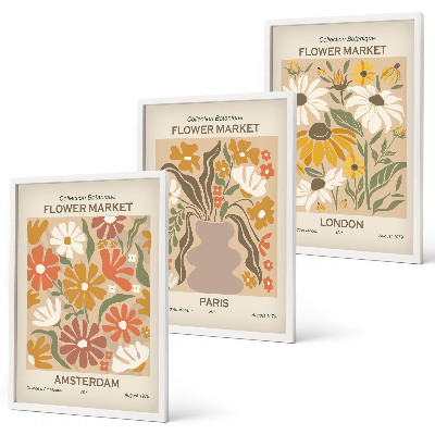 Lot de 3 tableaux pour salon Motifs floraux Amsterdam Paris Londres