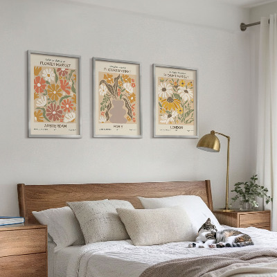 Lot de 3 tableaux pour salon Motifs floraux Amsterdam Paris Londres