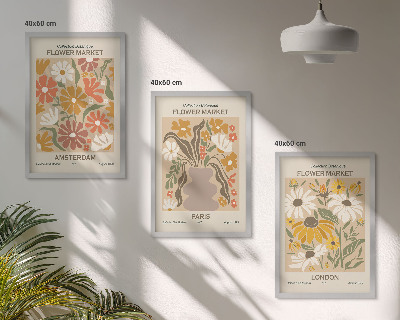 Lot de 3 tableaux pour salon Motifs floraux Amsterdam Paris Londres