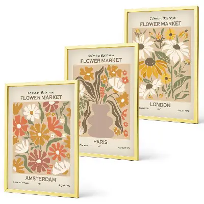 Lot de 3 tableaux décoratifs pour salon avec motifs floraux inspirés d'Amsterdam Paris et Londres