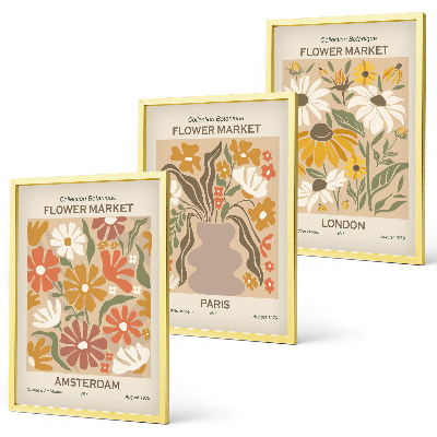 Lot de 3 tableaux pour salon Motifs floraux Amsterdam Paris Londres