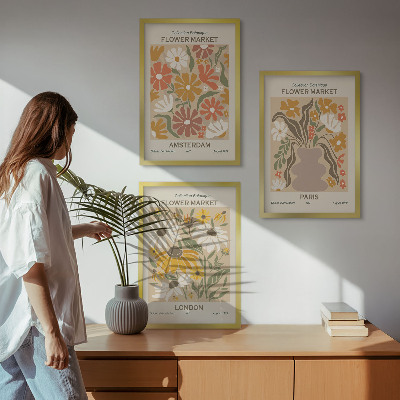 Lot de 3 tableaux pour salon Motifs floraux Amsterdam Paris Londres