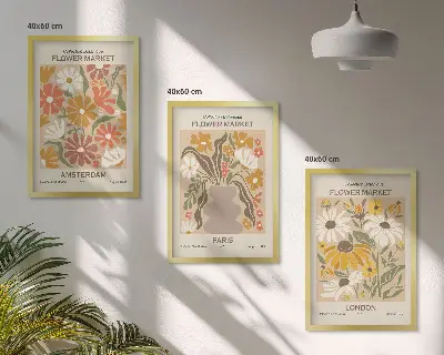Lot de 3 tableaux décoratifs pour salon avec motifs floraux inspirés d'Amsterdam Paris et Londres