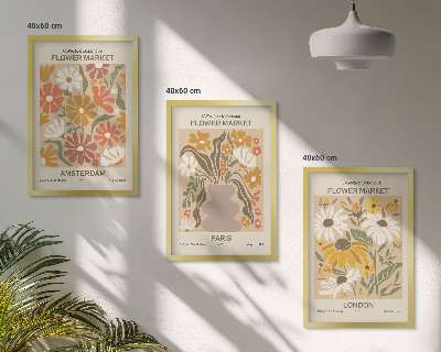 Lot de 3 tableaux pour salon Motifs floraux Amsterdam Paris Londres