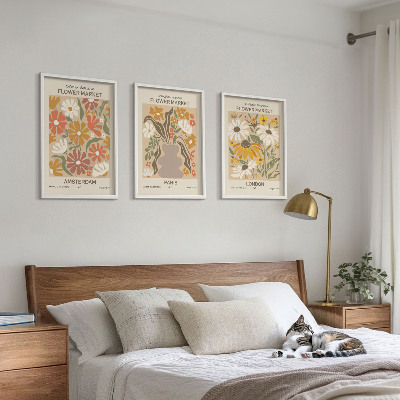 Lot de 3 tableaux pour salon Motifs floraux Amsterdam Paris Londres