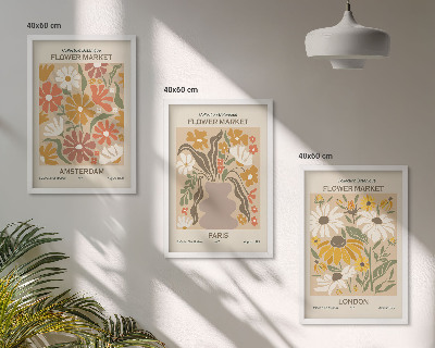 Lot de 3 tableaux pour salon Motifs floraux Amsterdam Paris Londres