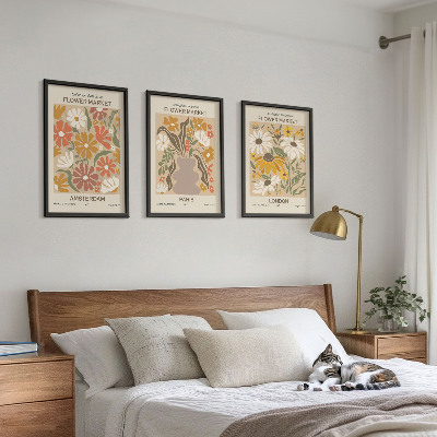 Lot de 3 tableaux pour salon Motifs floraux Amsterdam Paris Londres