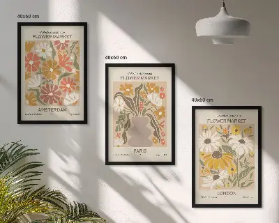 Lot de 3 tableaux décoratifs pour salon avec motifs floraux inspirés d'Amsterdam Paris et Londres