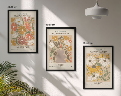 Lot de 3 tableaux pour salon Motifs floraux Amsterdam Paris Londres