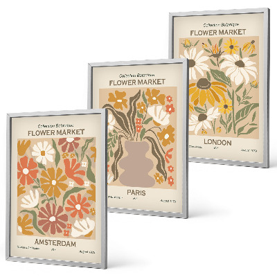 Lot de 3 tableaux pour salon Motifs floraux Amsterdam Paris Londres
