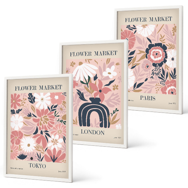Cadre photo mural Motifs floraux Tokyo Londres Paris