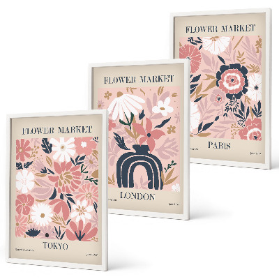 Cadre photo mural Motifs floraux Tokyo Londres Paris