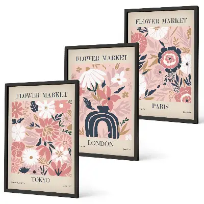 Cadre photo mural avec motifs floraux Tokyo Londres Paris