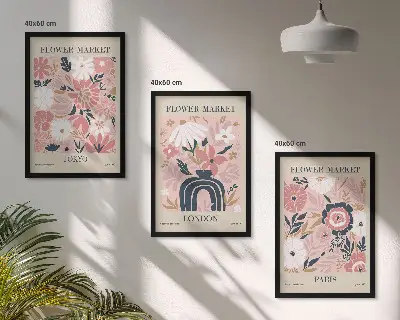 Cadre photo mural avec motifs floraux Tokyo Londres Paris
