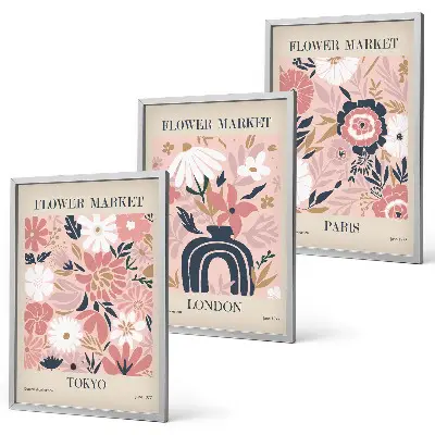Cadre photo mural avec motifs floraux Tokyo Londres Paris