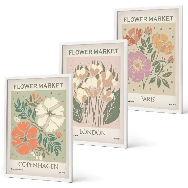 Lot de 3 affiches florales motifs Copenhague Londres et Paris