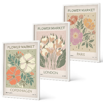Lot de 3 tableaux pour salon Affiches florales Copenhague Londres Paris