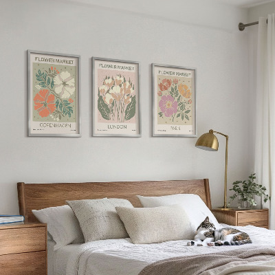 Lot de 3 tableaux pour salon Affiches florales Copenhague Londres Paris