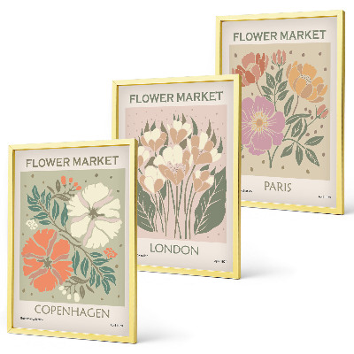 Lot de 3 tableaux pour salon Affiches florales Copenhague Londres Paris