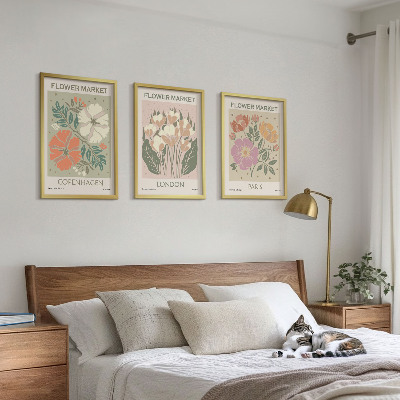 Lot de 3 tableaux pour salon Affiches florales Copenhague Londres Paris