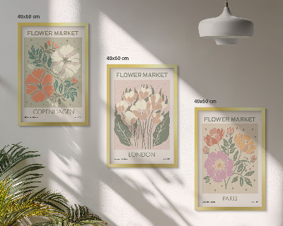 Lot de 3 tableaux pour salon Affiches florales Copenhague Londres Paris
