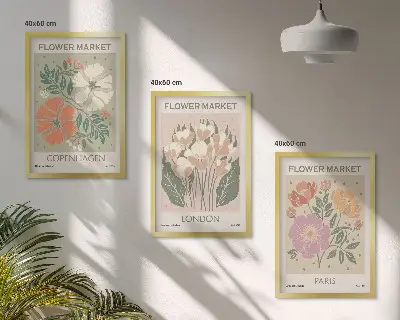 Lot de 3 affiches florales motifs Copenhague Londres et Paris
