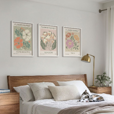 Lot de 3 tableaux pour salon Affiches florales Copenhague Londres Paris