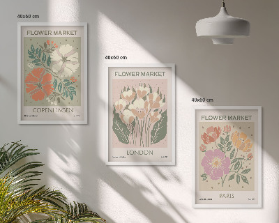 Lot de 3 tableaux pour salon Affiches florales Copenhague Londres Paris