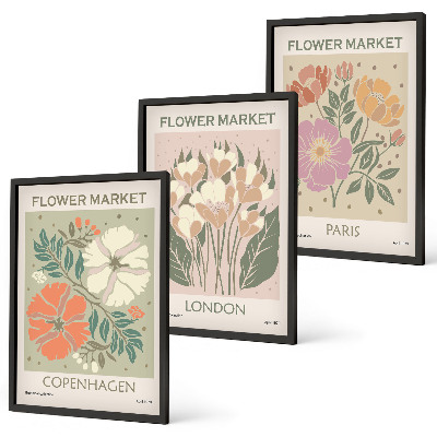 Lot de 3 tableaux pour salon Affiches florales Copenhague Londres Paris