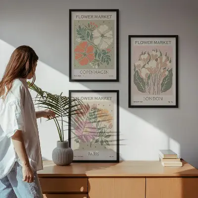 Lot de 3 affiches florales motifs Copenhague Londres et Paris
