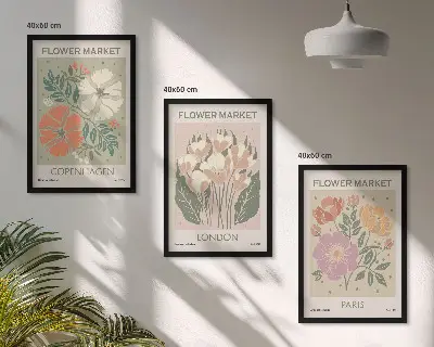 Lot de 3 affiches florales motifs Copenhague Londres et Paris