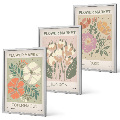 Lot de 3 tableaux pour salon Affiches florales Copenhague Londres Paris