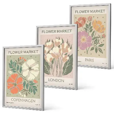 Lot de 3 affiches florales motifs Copenhague Londres et Paris