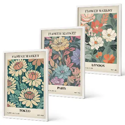 Cadre photo mural affiches de fleurs motifs Tokyo Paris Londres